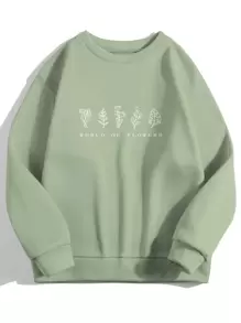 SHEIN EZwear 標語和印花保暖套頭衫 - 薄荷綠 - 查看 1