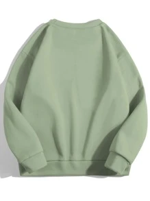 SHEIN EZwear 標語和印花保暖套頭衫 - 薄荷綠 - 查看 2