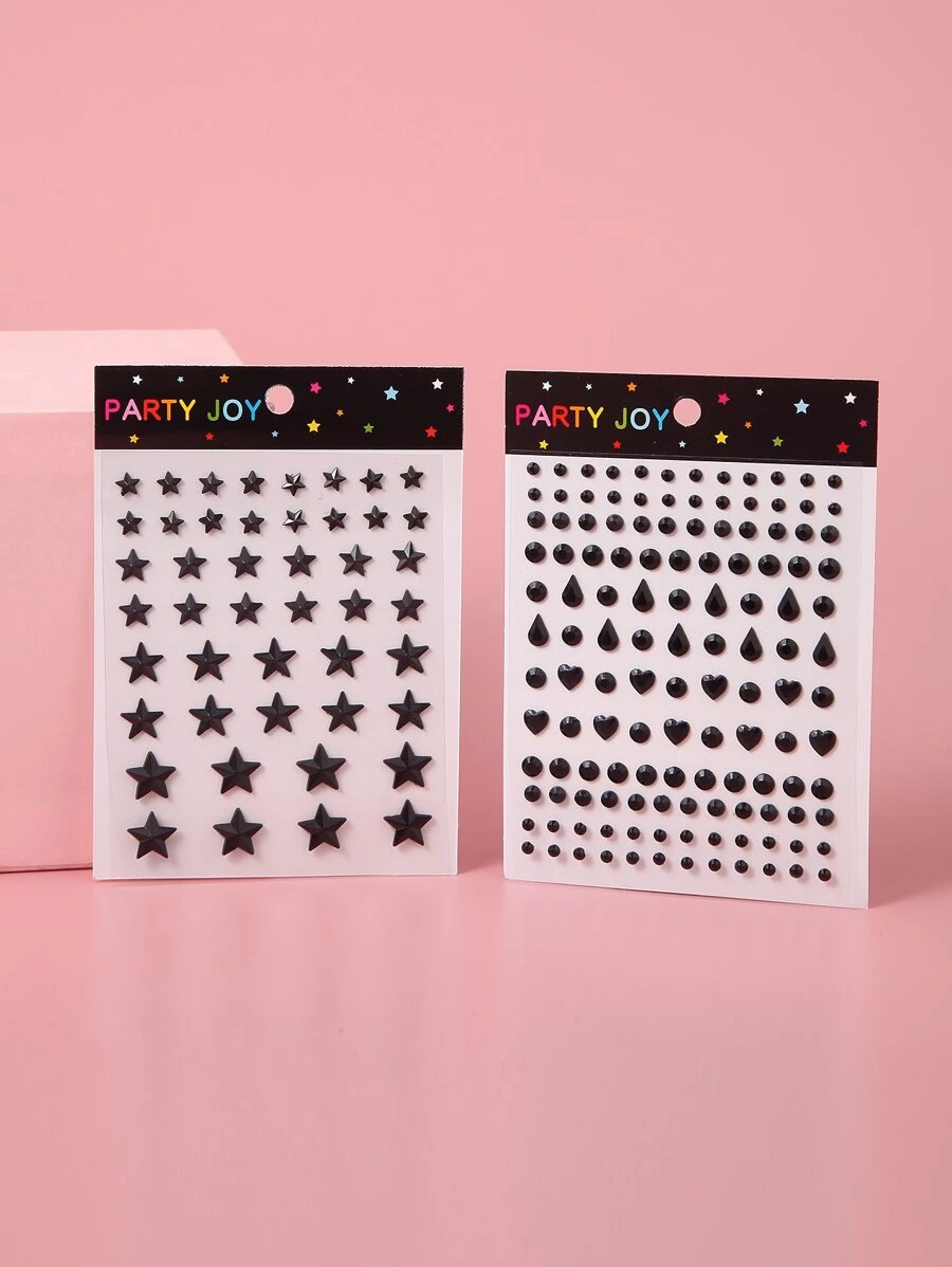 Party Joy 件/包彩色 3D 水鑽貼紙，用於節日臉部和眼睛裝飾 - 黑色 - 查看 1
