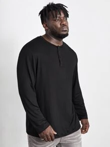 EASEVO Men Plus Half Button Tee - Black - View 1