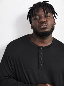 EASEVO Men Plus Half Button Tee - Black - View 3