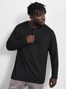 EASEVO Men Plus Half Button Tee - Black - View 5