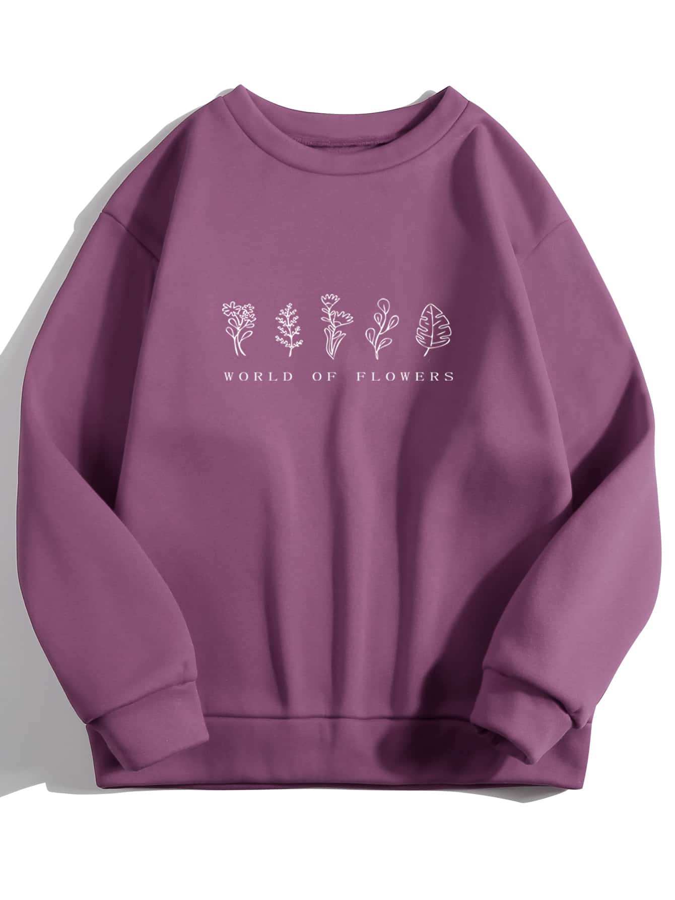 SHEIN EZwear Slogan & Floral Print Thermal Pullover  Fall Outfit - Purple - View 1