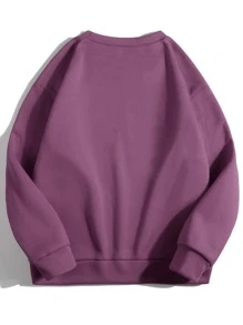 SHEIN EZwear Slogan & Floral Print Thermal Pullover  Fall Outfit - Purple - View 2