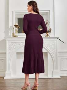 Modelyn 交叉毛衣和美人鱼下摆针织裙两件套女士秋季服装