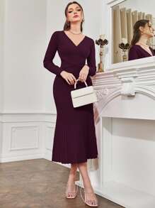 Modelyn 交叉毛衣和美人鱼下摆针织裙两件套女士秋季服装