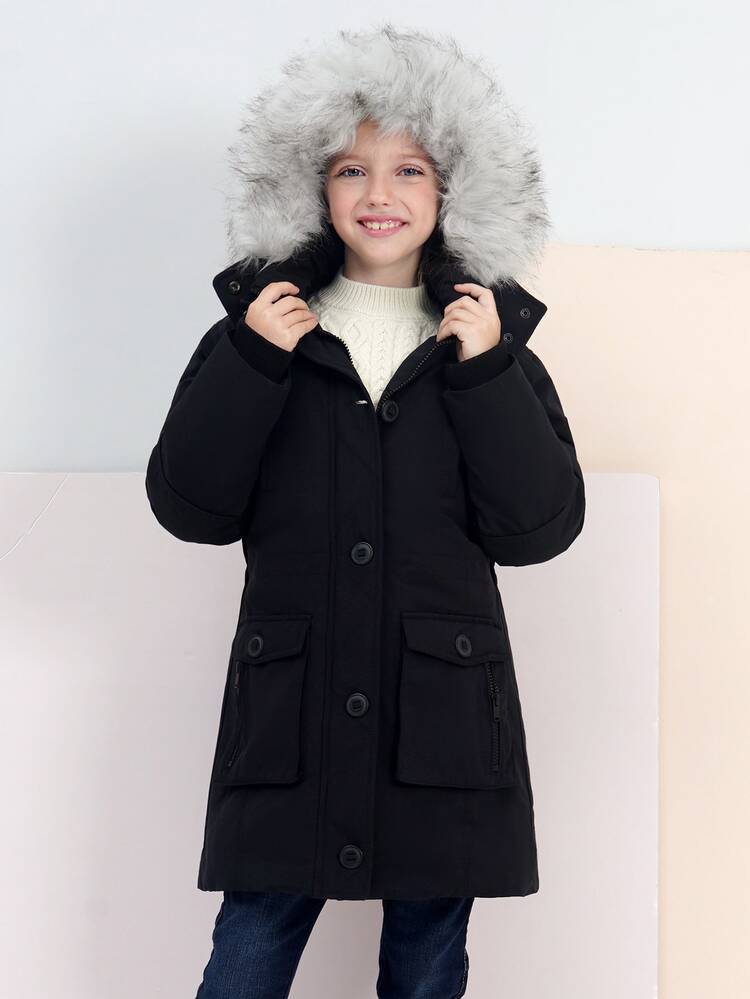 SOLOCOTE Áo khoác Parka có mũ trùm đầu chống thấm nước của Tween Girl có lớp lót và nhiều túi cho mùa đông - màu đen - Xem 1
