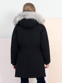 SOLOCOTE Áo khoác Parka có mũ trùm đầu chống thấm nước của Tween Girl có lớp lót và nhiều túi cho mùa đông - màu đen - Xem 2