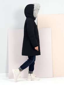 SOLOCOTE Áo khoác Parka có mũ trùm đầu chống thấm nước của Tween Girl có lớp lót và nhiều túi cho mùa đông - màu đen - Xem 3