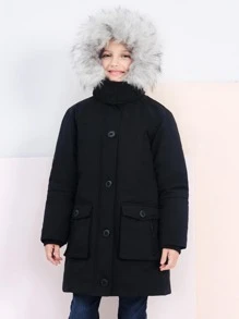 SOLOCOTE Áo khoác Parka có mũ trùm đầu chống thấm nước của Tween Girl có lớp lót và nhiều túi cho mùa đông - màu đen - Xem 4
