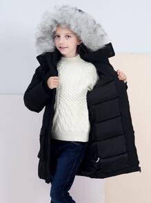 SOLOCOTE Áo khoác Parka có mũ trùm đầu chống thấm nước của Tween Girl có lớp lót và nhiều túi cho mùa đông - màu đen - Xem 5