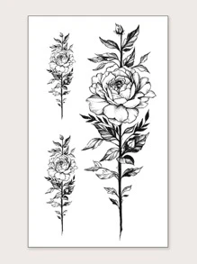 Tattoo Sticker,1 Sheet Floral Pattern Temporary Tattoos For Women,Tattoo Stickers Adults,Realistic Tattoo Flower,For Women and Girls - Black - View 2