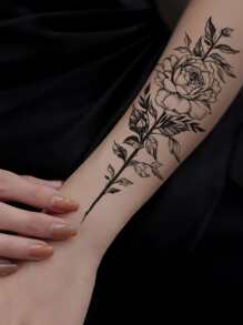 Tattoo Sticker,1 Sheet Floral Pattern Temporary Tattoos For Women,Tattoo Stickers Adults,Realistic Tattoo Flower,For Women and Girls - Black - View 3