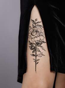 Tattoo Sticker,1 Sheet Floral Pattern Temporary Tattoos For Women,Tattoo Stickers Adults,Realistic Tattoo Flower,For Women and Girls - Black - View 4