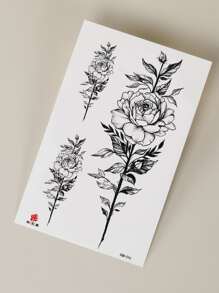 Tattoo Sticker,1 Sheet Floral Pattern Temporary Tattoos For Women,Tattoo Stickers Adults,Realistic Tattoo Flower,For Women and Girls - Black - View 5