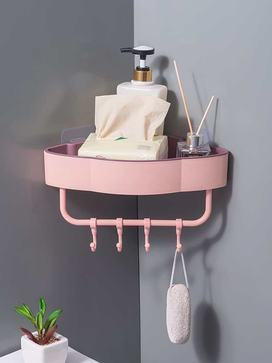 1 pieza Estante de almacenamiento de baño sin perforación - Rosa - Ver 1