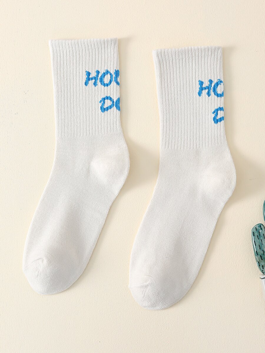 Men Letter Graphic Crew Socks - Multicolor - View 1