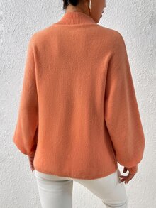 SHEIN Essnce Jersey con patrón de dibujo de cuello alto de manga obispo - Naranja - Ver 2