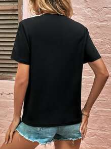 SHEIN LUNE Leopard Muster Farbblock T-Shirt mit Grafik und Gepard Muster für Frauen Tops