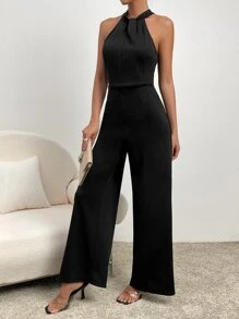Chiquease Zipper Back Halter Neck Wide Leg Jumpsuit - Black - View 5