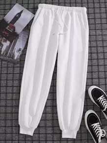 Manfinity Dauomo Men Drawstring Waist Thermal Lined Sweatpants - White - View 1