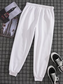 Manfinity Dauomo Men Drawstring Waist Thermal Lined Sweatpants - White - View 2