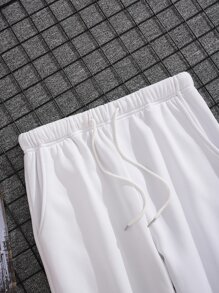 Manfinity Dauomo Men Drawstring Waist Thermal Lined Sweatpants - White - View 4