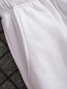 Manfinity Dauomo Men Drawstring Waist Thermal Lined Sweatpants - White - View 5