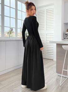 SHEIN EZwear 大圓領素色洋裝 - 黑色 - 查看 2