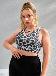 Plus Medium Support Allover Print Crisscross Front Sports Bra - Multicolor - View 3