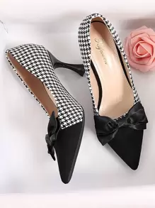 Giày cao gót Court trang trí nơ họa tiết Houndstooth Valentine - Đen và trắng - Xem 6