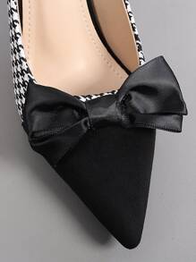 Giày cao gót Court trang trí nơ họa tiết Houndstooth Valentine - Đen và trắng - Xem 7
