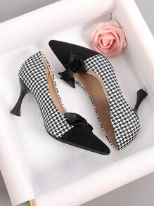 Giày cao gót Court trang trí nơ họa tiết Houndstooth Valentine - Đen và trắng - Xem 8