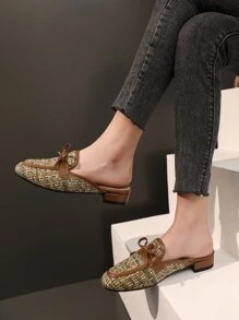 Mules planos con patrón de cuadros con diseño de lazo - Multicolor - Ver 1
