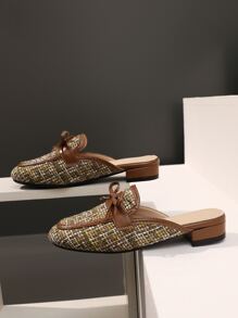 Mules planos con patrón de cuadros con diseño de lazo - Multicolor - Ver 2