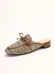 Mules planos con patrón de cuadros con diseño de lazo - Multicolor - Ver 3