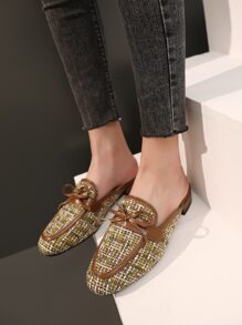 Mules planos con patrón de cuadros con diseño de lazo - Multicolor - Ver 4