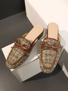 Mules planos con patrón de cuadros con diseño de lazo - Multicolor - Ver 5