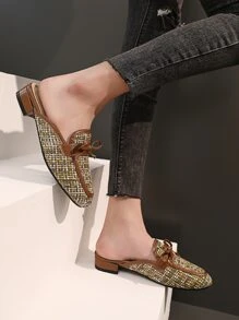 Mules planos con patrón de cuadros con diseño de lazo - Multicolor - Ver 6