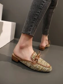 Mules planos con patrón de cuadros con diseño de lazo - Multicolor - Ver 7