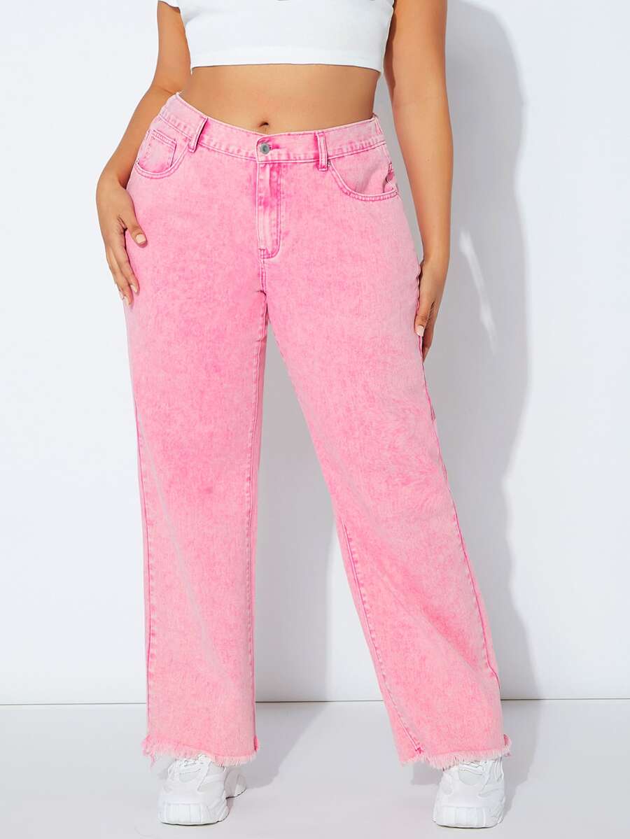 Plus High Waist Straight Leg Jeans - Pink - View 1