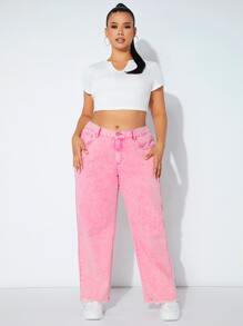 Plus High Waist Straight Leg Jeans - Pink - View 3