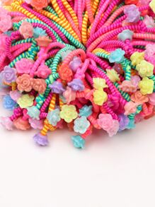 100入組小女童花朵裝飾髮圈 - 彩色 - 查看 2