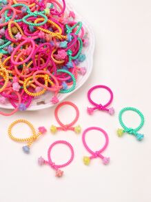 100入組小女童花朵裝飾髮圈 - 彩色 - 查看 4
