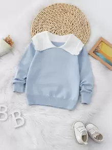 Toddler Girls Contrast Collar Jumper - Baby Blue - View 1