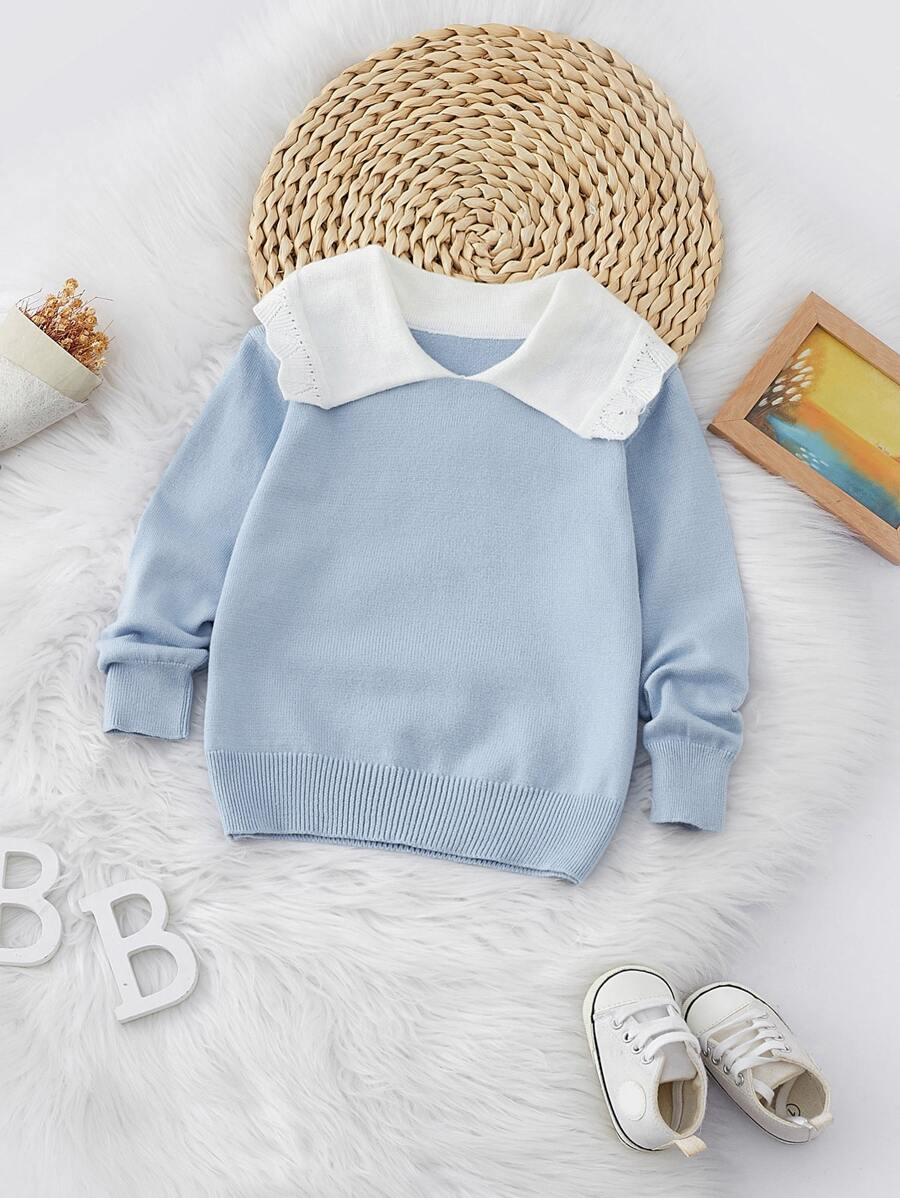 Toddler Girls Contrast Collar Jumper - Baby Blue - View 1