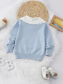 Toddler Girls Contrast Collar Jumper - Baby Blue - View 2
