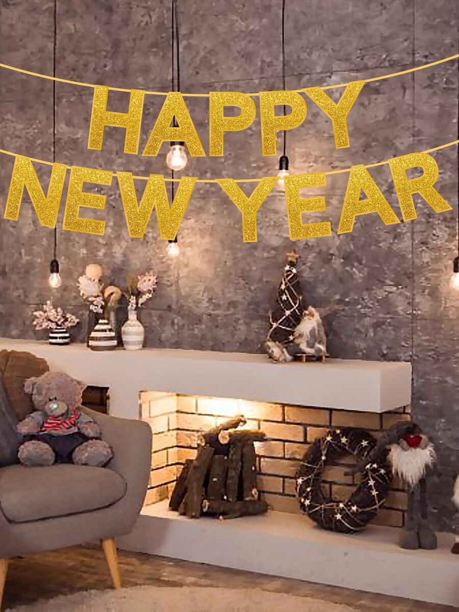 1set Birthday Glitter Pull Flag - Gold - View 1