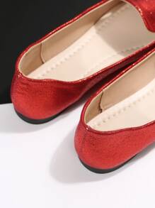 Glitter Point Toe Flat Loafers - Red - View 5