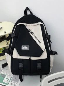 男士插扣裝飾休閒背包 - 黑與白 - 查看 1